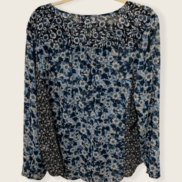 J.Jill Blue Floral Sheer Top Large - Picture 2 of 7
